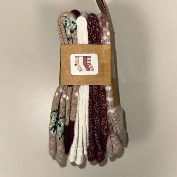 BORN Outdoor White Tan Burgundy White US W 4-10 Super Soft Wool Blend Socks 4pk - Picture 3 of 8